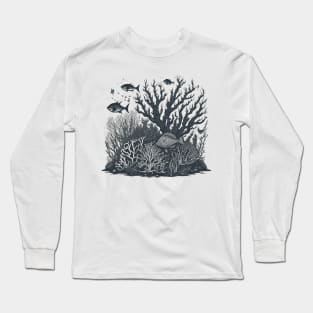 Underwater Wonders: Intricate Black and White Ocean-Themed T-Shirt Designs Long Sleeve T-Shirt